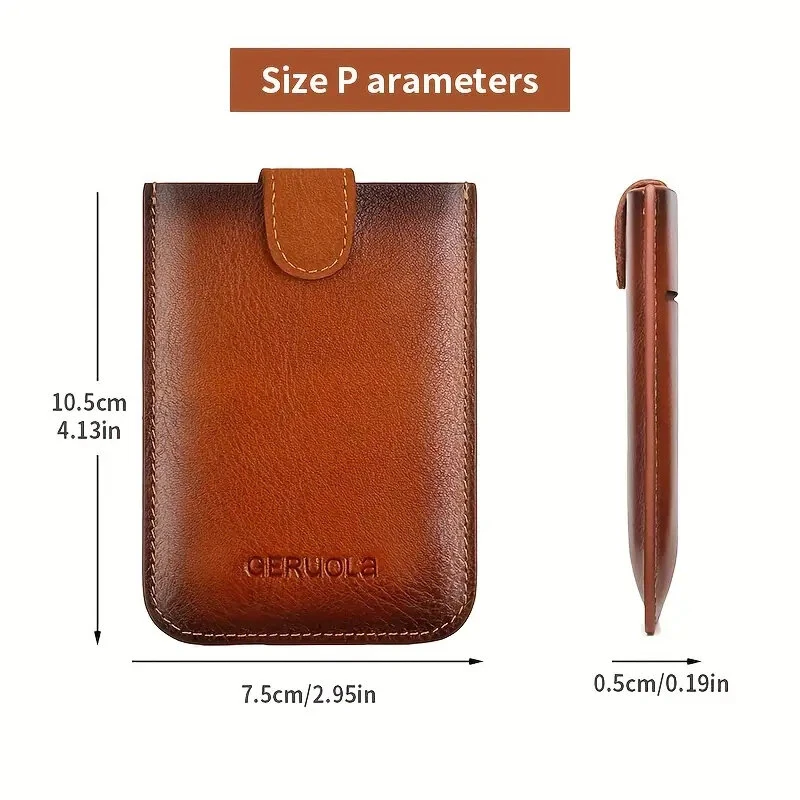 (image for) Ekphero Men's Card Holder Genuine Leather Portable Credit Card Case Storage Magnetic Suction Card Holder Simple Thin Bank Card Anti-magnetic Bus Card Slot Mini Bag